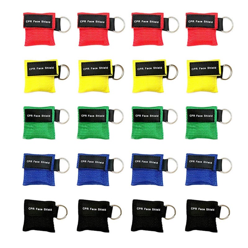 قناع وجه CPR من AOUTACC 20 قطعة، قناع طوارئ قابل للتصرف مع سلسلة مفاتيح، قناع وجه CPR لحقيبة الإسعافات الأولية لتدريب إنعاش القلب (20 عبوة)